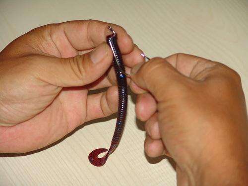 Crank hook passes through the detail of the soft lure